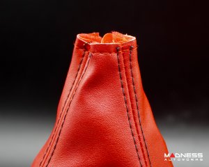 FIAT 500 Gear Shift Boot + Retaining Ring Set- Red EcoLeather w/ Black Stitching + ABARTH/ Scorpion Logos